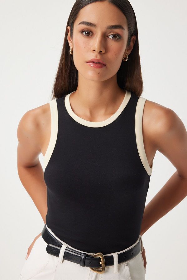 Happiness İstanbul Happiness İstanbul Women's Black Cream Sleeveless Contrast Color Blouse