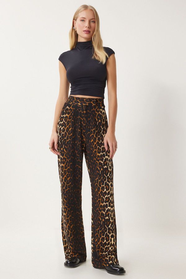 Happiness İstanbul Happiness İstanbul Women's Black Cream Waist Velcro Comfortable Woven Trousers