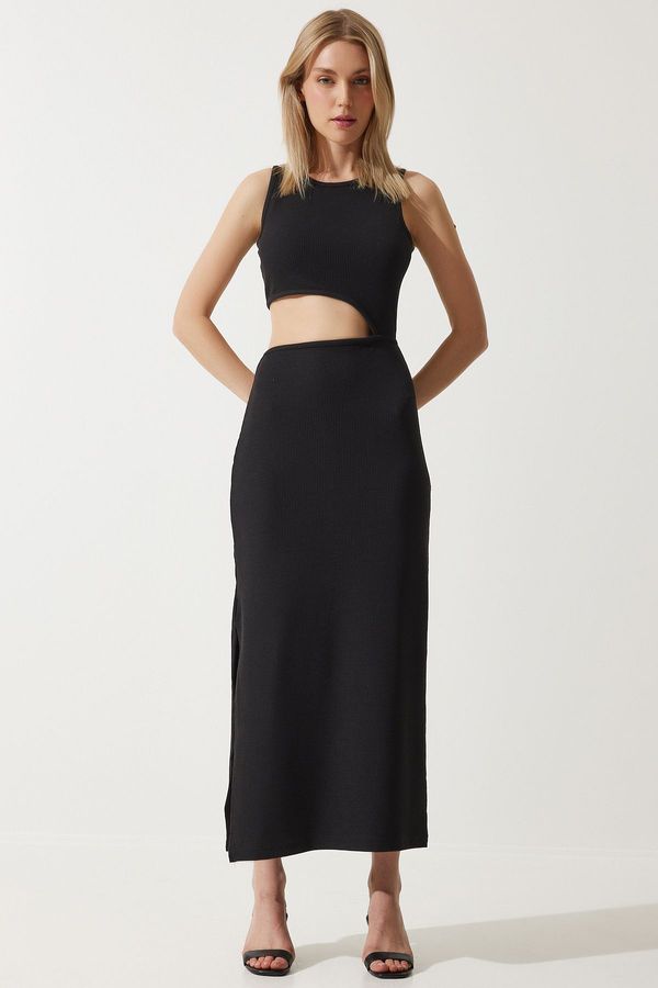 Happiness İstanbul Happiness İstanbul Women's Black Cut Out Detailed Ribbed Knitted Dress