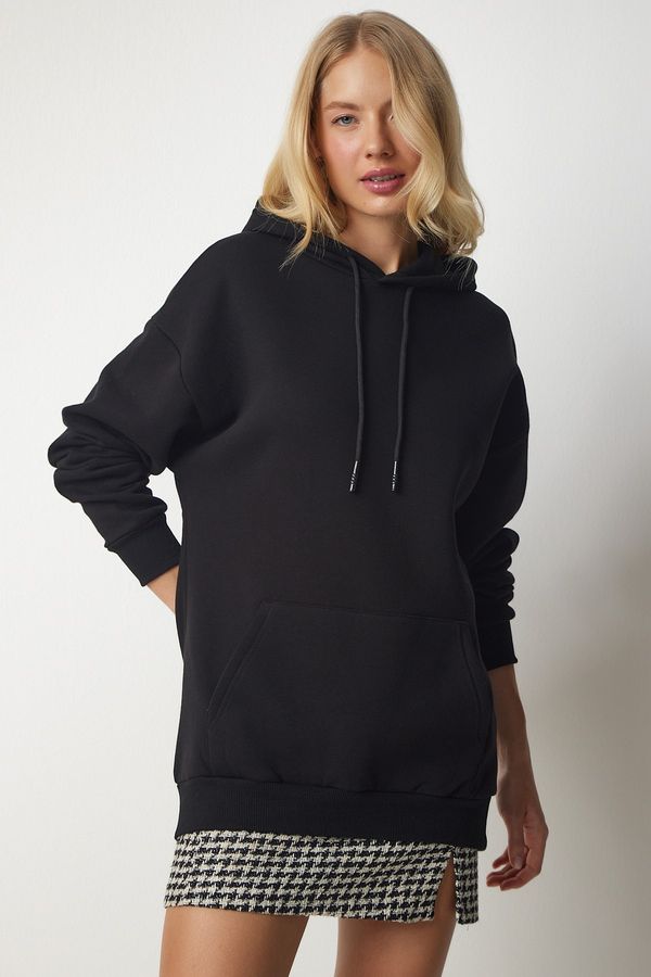 Happiness İstanbul Happiness İstanbul Women's Black Knitted Hoodie with Knitted Sweatshirt
