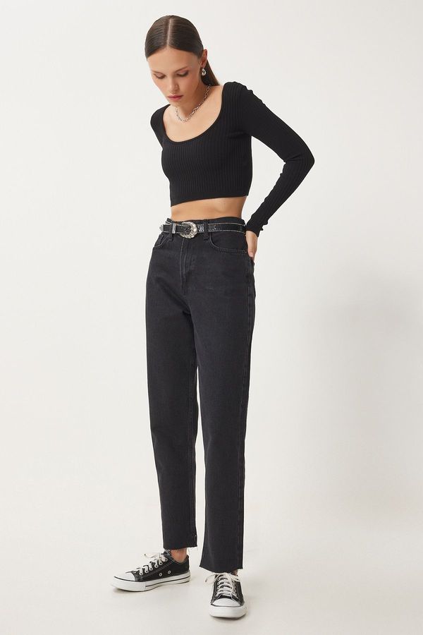 Happiness İstanbul Happiness İstanbul Women's Black Mid Waist Straight Jeans