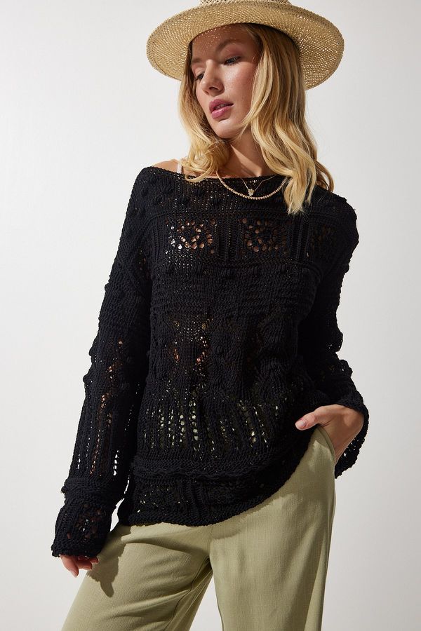 Happiness İstanbul Happiness İstanbul Women's Black Openwork Seasonal Knitwear Sweater