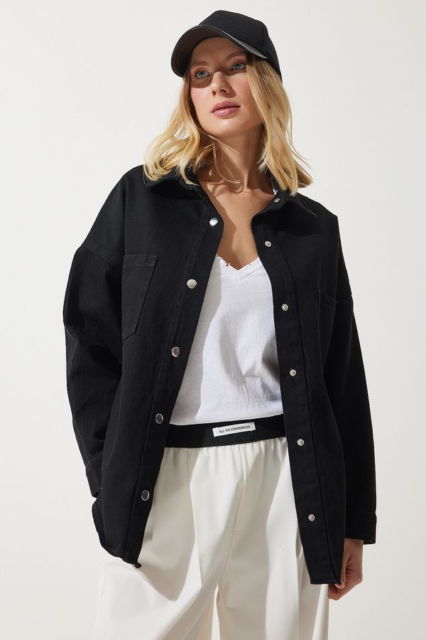 Happiness İstanbul Happiness İstanbul Women's Black Oversize Gabardine Jacket with Pockets