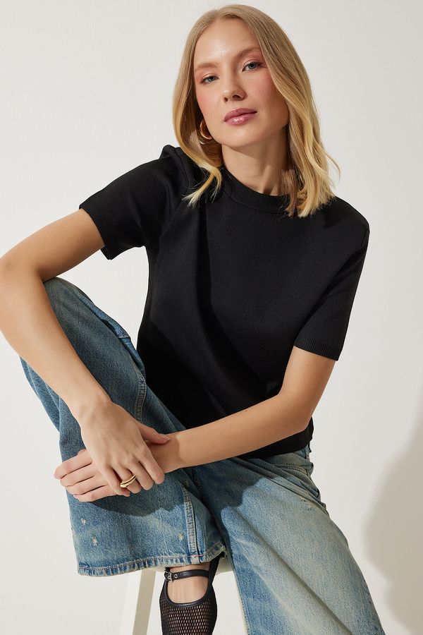 Happiness İstanbul Happiness İstanbul Women's Black Short Sleeve Knitwear Blouse