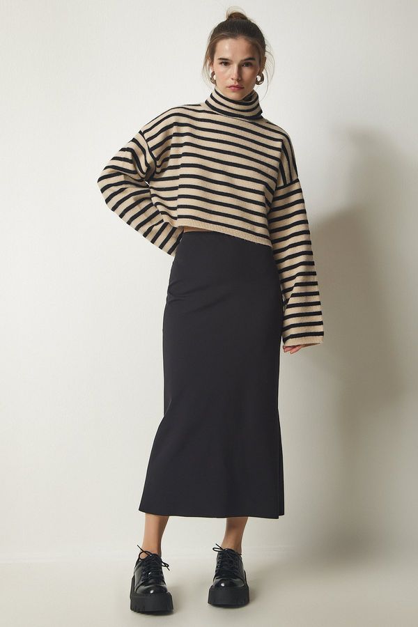 Happiness İstanbul Happiness İstanbul Women's Black Slit Elastic Knitted Modal Skirt