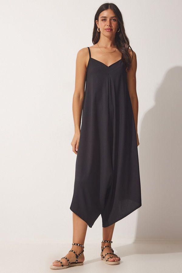 Happiness İstanbul Happiness İstanbul Women's Black Strapless Oversized Flowy Baggy Overalls