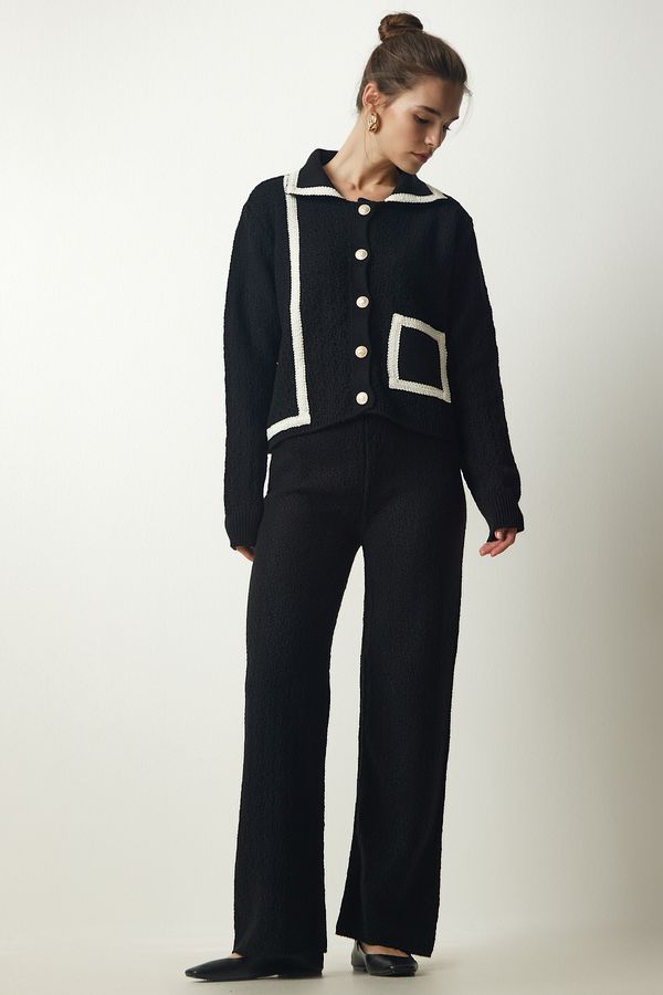 Happiness İstanbul Happiness İstanbul Women's Black Stripe Detailed Knitwear Jacket Pants Suit