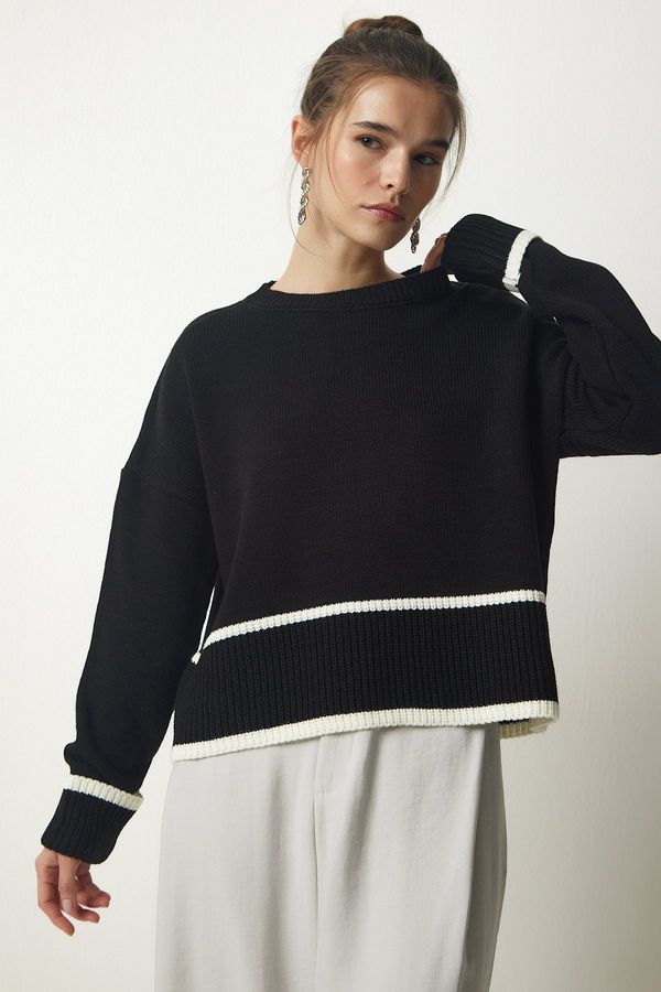 Happiness İstanbul Happiness İstanbul Women's Black Stripe Detailed Knitwear Sweater