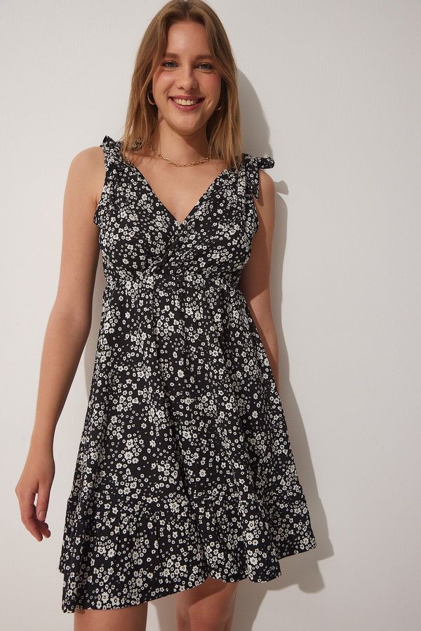Happiness İstanbul Happiness İstanbul Women's Black Summer Floral Viscose Dress