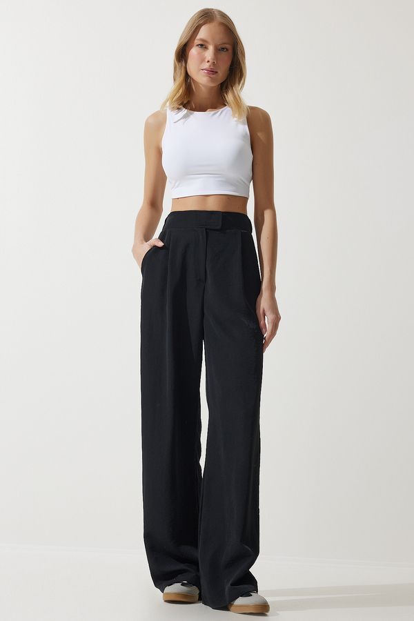 Happiness İstanbul Happiness İstanbul Women's Black Velcro Waist Closure Palazzo Trousers