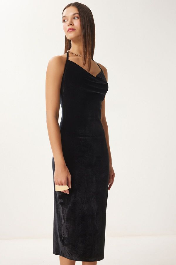 Happiness İstanbul Happiness İstanbul Women's Black Velvet Mini Dress