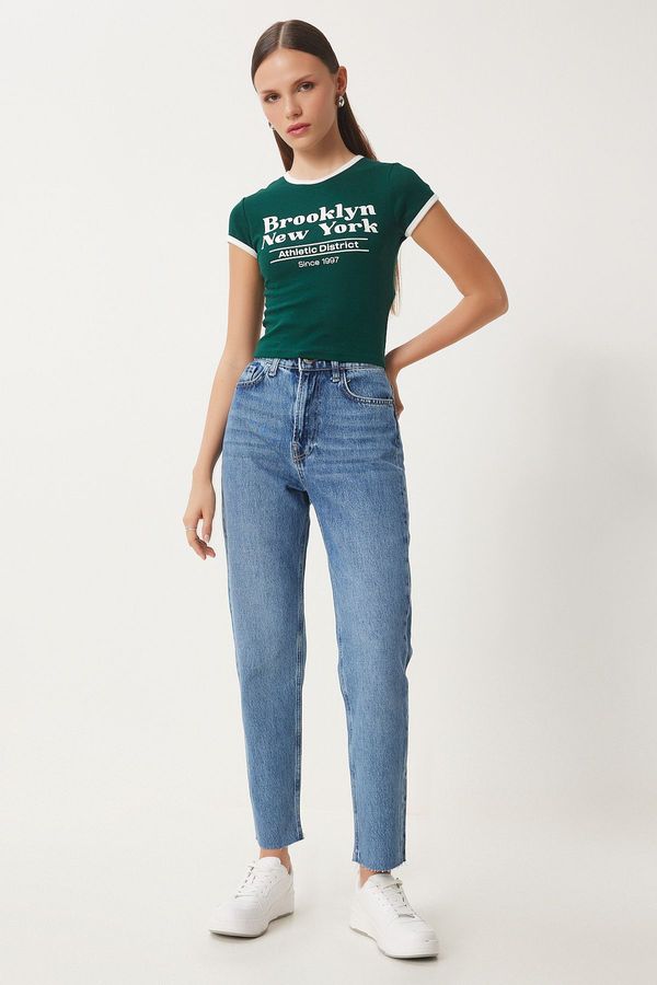 Happiness İstanbul Happiness İstanbul Women's Blue Mid Waist Straight Jeans