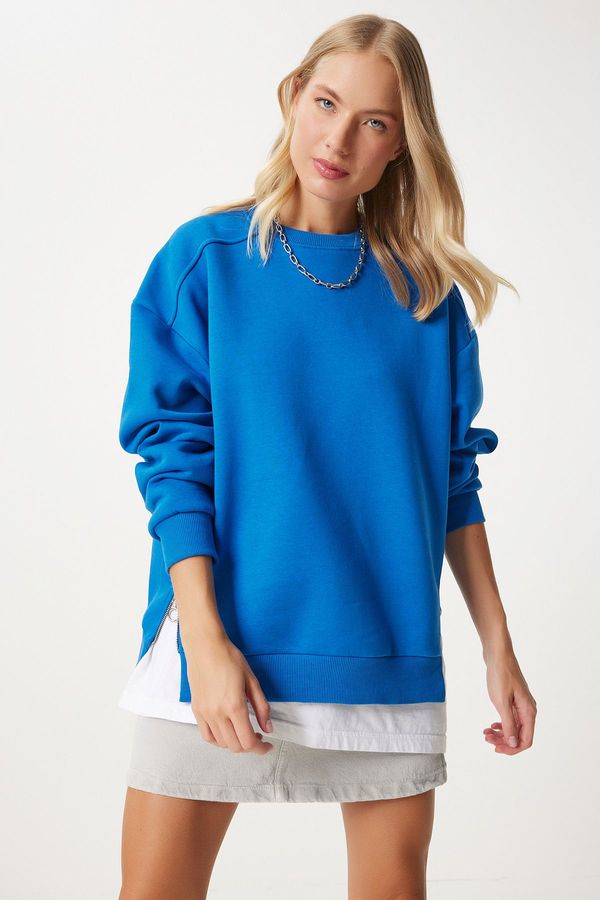 Happiness İstanbul Happiness İstanbul Women's Blue Zipper Detailed Raised Knitted Sweatshirt