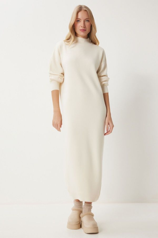 Happiness İstanbul Happiness İstanbul Women's Bone Turtleneck Long Knit Dress