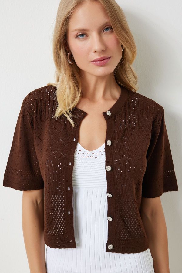 Happiness İstanbul Happiness İstanbul Women's Brown Openwork Seasonal Knitwear Cardigan