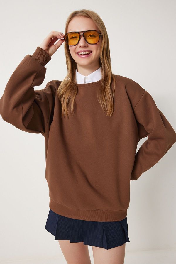 Happiness İstanbul Happiness İstanbul Women's Brown Raised Basic Sweatshirt