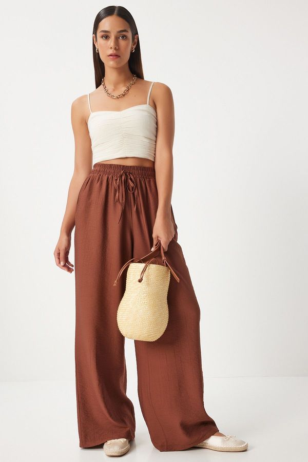 Happiness İstanbul Happiness İstanbul Women's Brown Wide Leg Comfortable Ayrobin Trousers