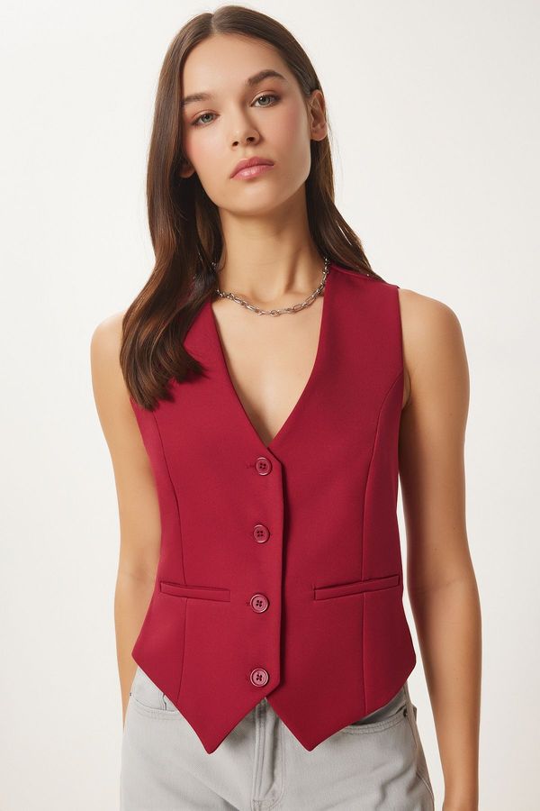 Happiness İstanbul Happiness İstanbul Women's Burgundy Body Sitting Short Woven Vest