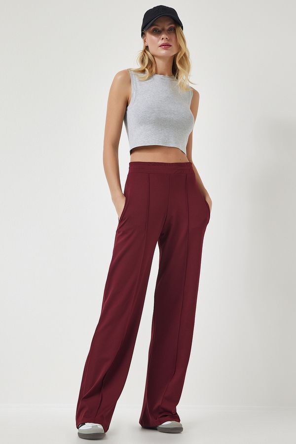 Happiness İstanbul Happiness İstanbul Women's Burgundy High Waist Stretchy Tracksuit Pants