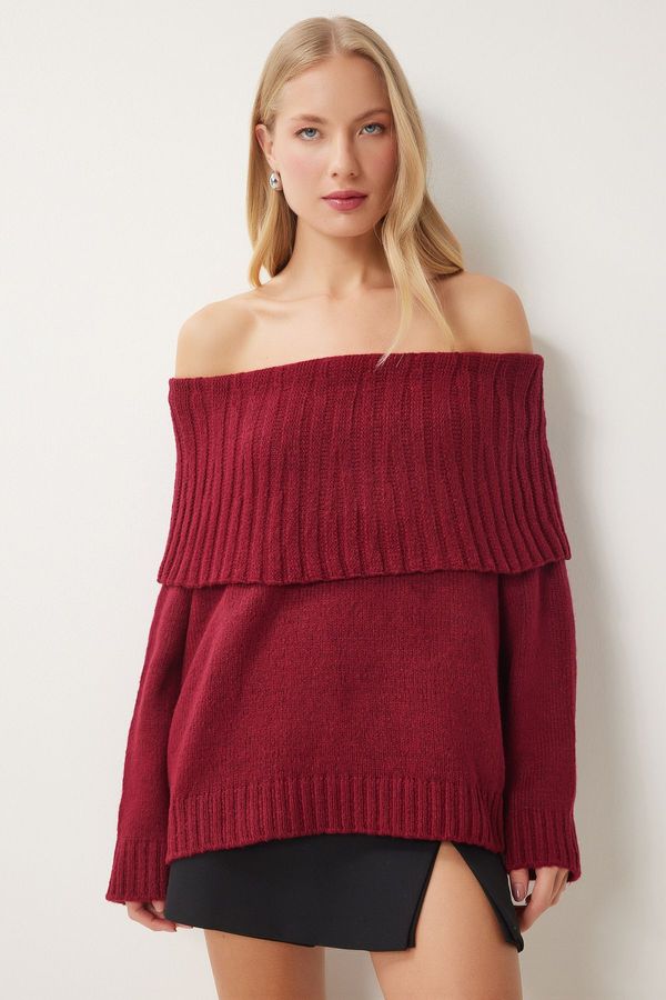 Happiness İstanbul Happiness İstanbul Women's Burgundy Madonna Collar Knitwear Sweater
