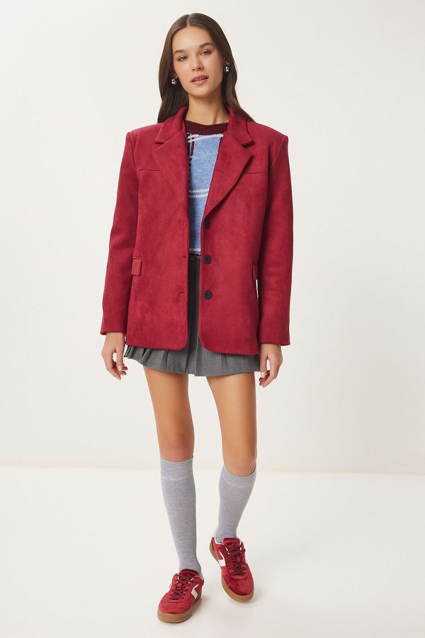 Happiness İstanbul Happiness İstanbul Women's Burgundy Premium Suede Blazer Jacket