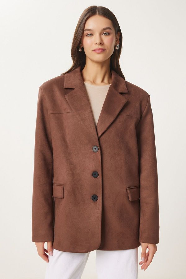 Happiness İstanbul Happiness İstanbul Women's Cocoa Premium Suede Blazer Jacket