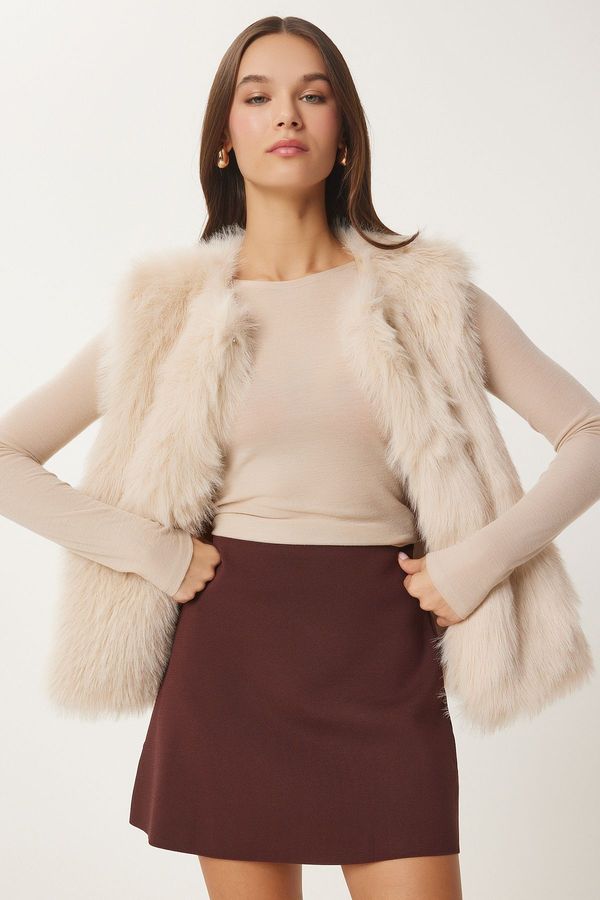 Happiness İstanbul Happiness İstanbul Women's Cream Faux Für Vest