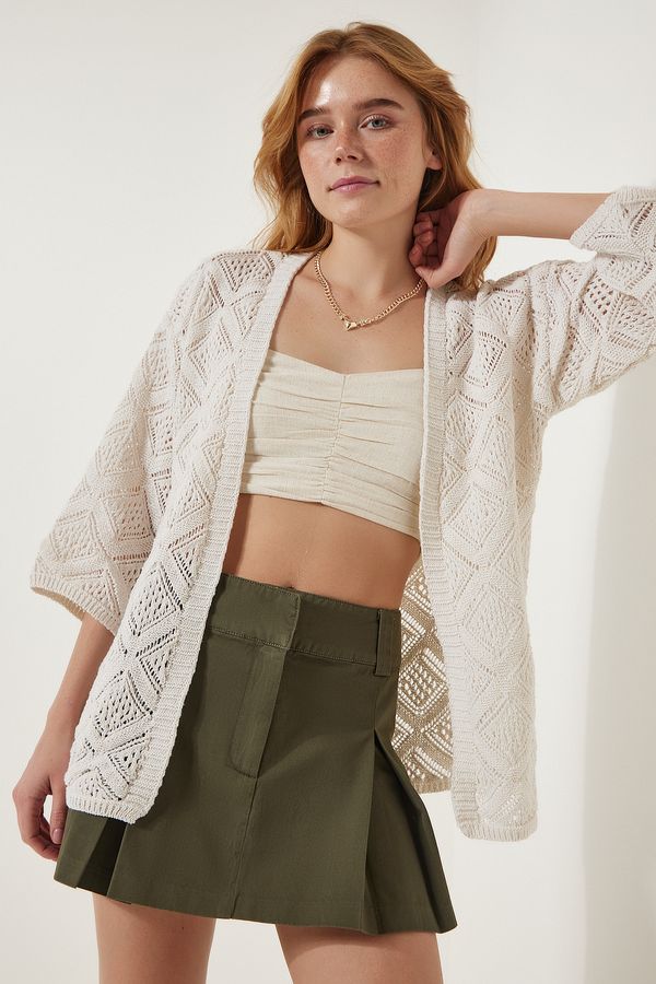 Happiness İstanbul Happiness İstanbul Women's Cream Openwork Seasonal Knitwear Cardigan