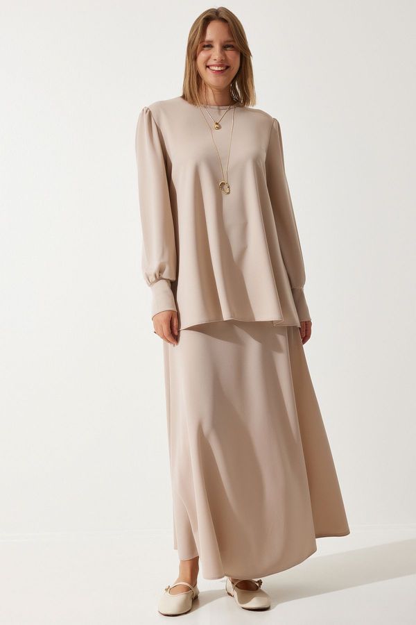 Happiness İstanbul Happiness İstanbul Women's Cream Tunic Skirt Knitted Set