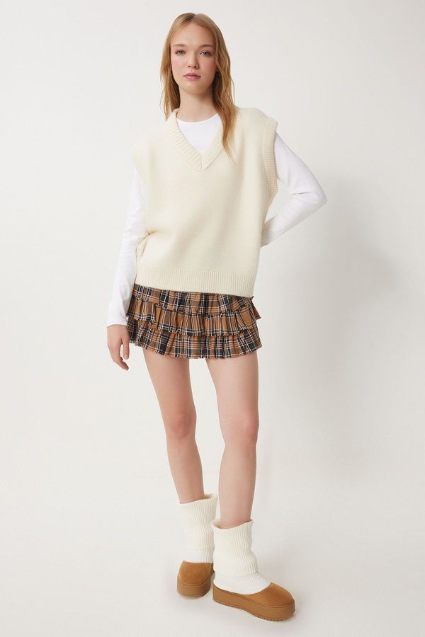 Happiness İstanbul Happiness İstanbul Women's Cream V Neck Knitted Sweater