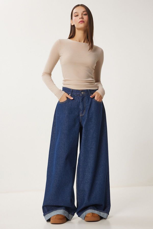 Happiness İstanbul Happiness İstanbul Women's Dark Blue High Waist Wide Leg Jeans