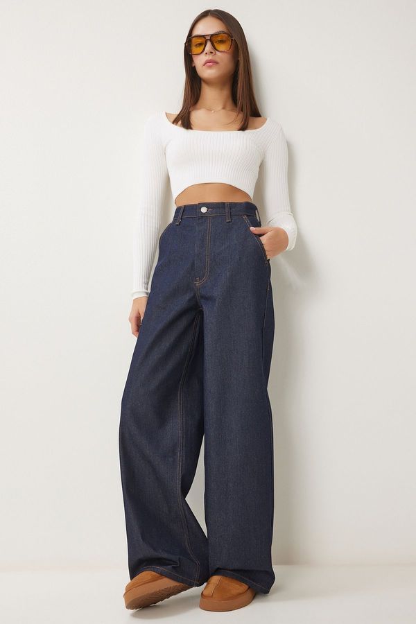 Happiness İstanbul Happiness İstanbul Women's Dark Blue High Waist Wide Leg Jeans