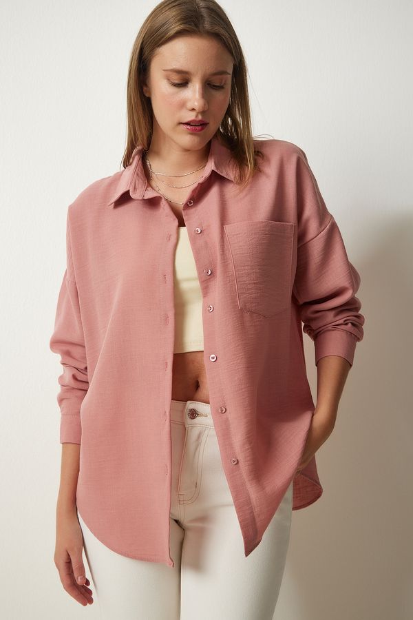 Happiness İstanbul Happiness İstanbul Women's Dusty Rose Oversize Linen Ayrobin Shirt