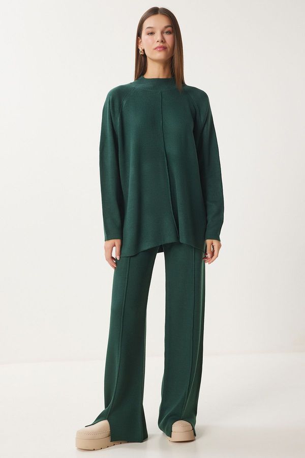 Happiness İstanbul Happiness İstanbul Women's Emerald Green Stylish Knitwear Sweater Trousers Set