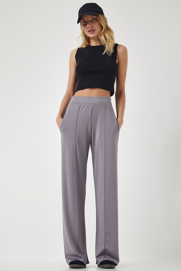 Happiness İstanbul Happiness İstanbul Women's Gray High Waist Scuba Palazzo Pants