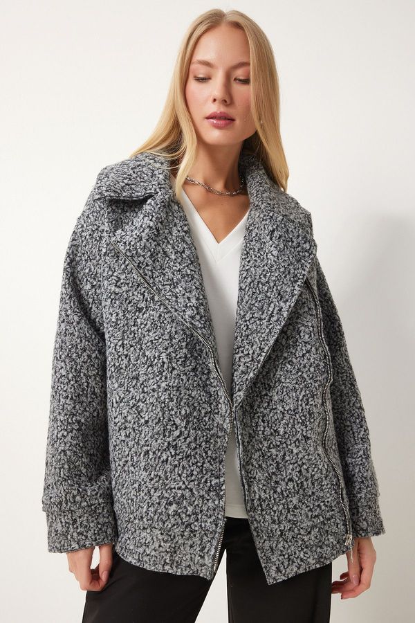 Happiness İstanbul Happiness İstanbul Women's Gray Shawl Collar Boucle Jacket
