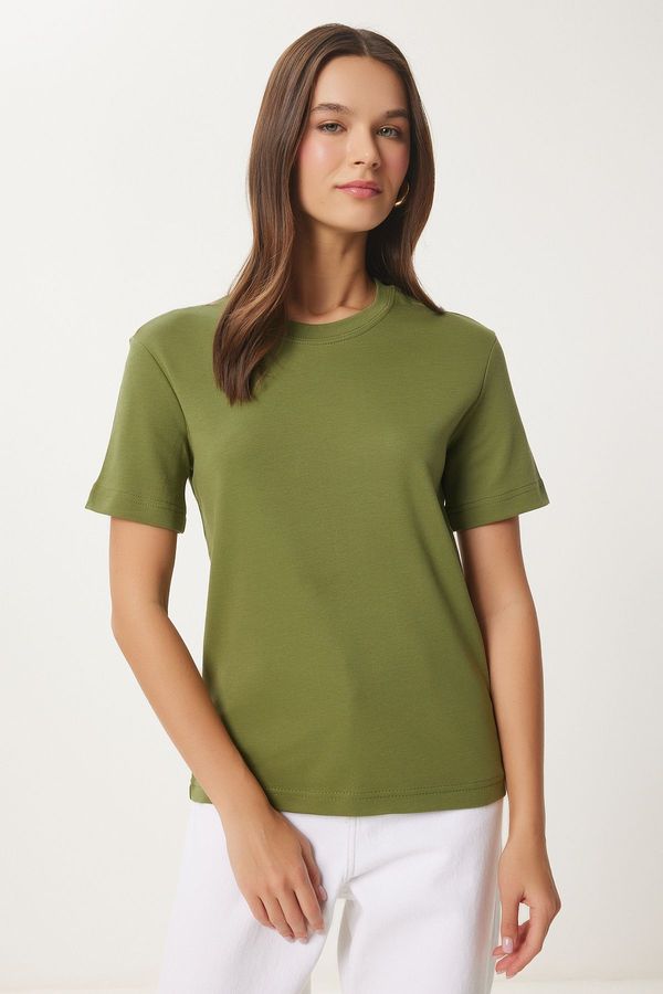 Happiness İstanbul Happiness İstanbul Women's Green Cotton Basic Knitted T-Shirt