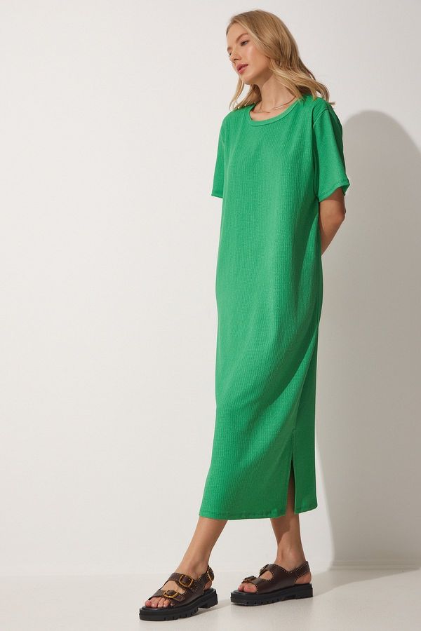 Happiness İstanbul Happiness İstanbul Women's Green Wide Long Daily Summer Knitted Dress