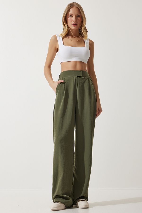 Happiness İstanbul Happiness İstanbul Women's Khaki Velcro Waist Closure Palazzo Trousers