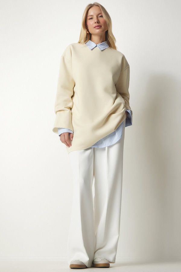 Happiness İstanbul Happiness İstanbul Women's Latte Raised Oversized Knitted Sweatshirt