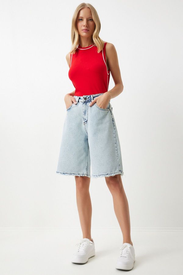 Happiness İstanbul Happiness İstanbul Women's Light Blue Baggy Denim Bermuda Shorts