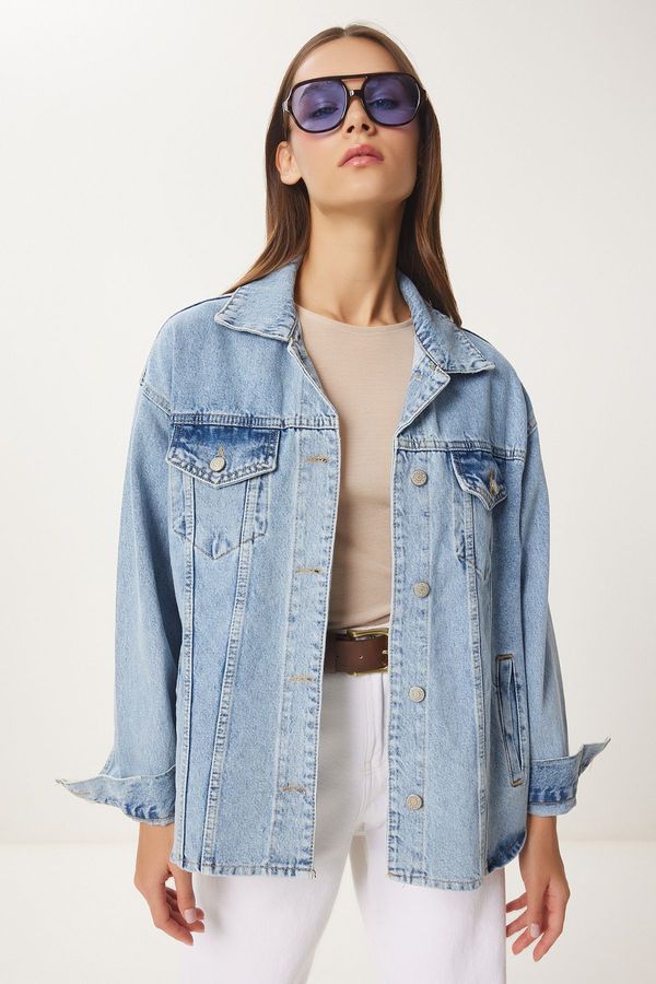 Happiness İstanbul Happiness İstanbul Women's Light Blue Boyfriend Denim Jacket
