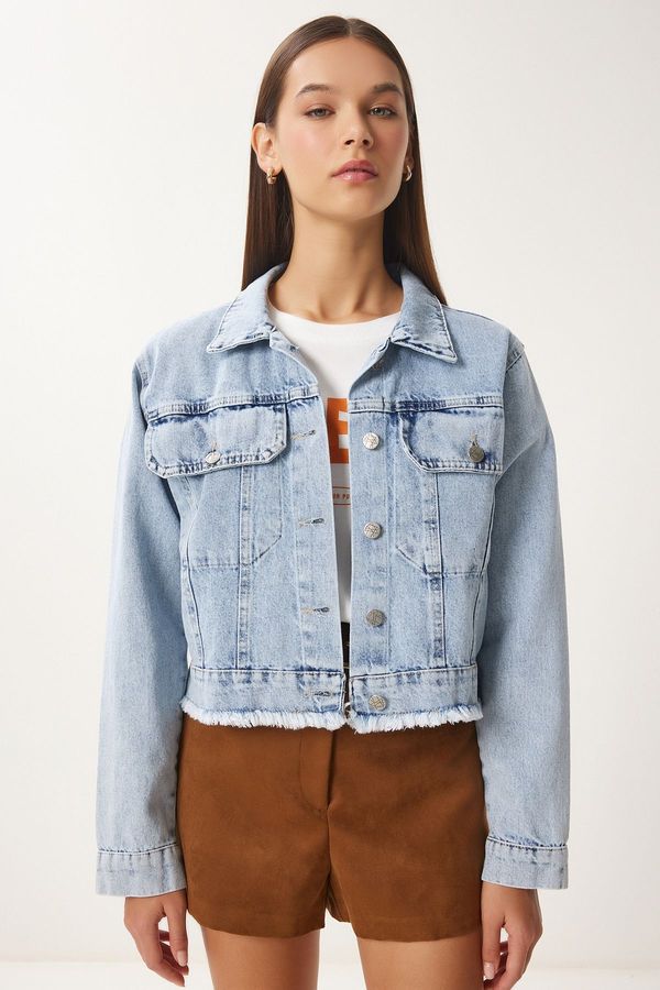 Happiness İstanbul Happiness İstanbul Women's Light Blue Tassel Detailed Denim Jacket