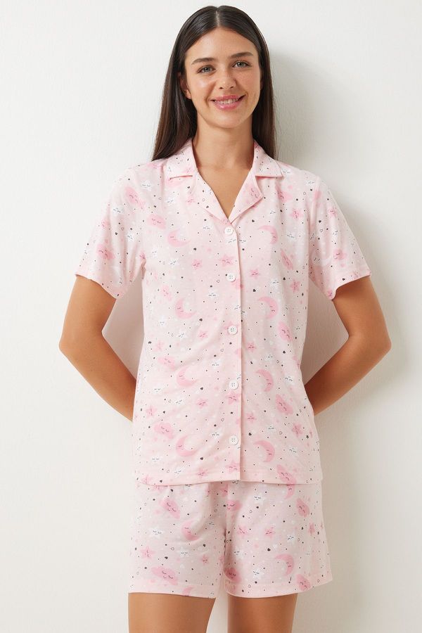 Happiness İstanbul Happiness İstanbul Women's Light Pink Patterned Viscose Shorts Shirt Pajama Set