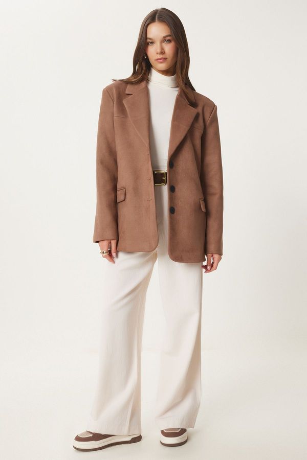 Happiness İstanbul Happiness İstanbul Women's Mink Premium Suede Blazer Jacket