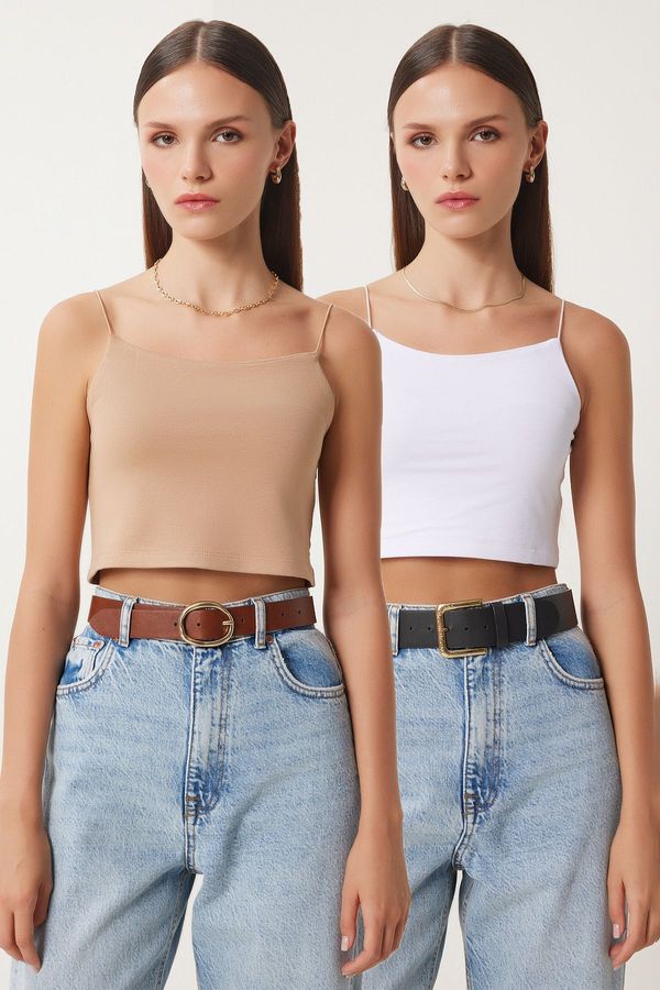 Happiness İstanbul Happiness İstanbul Women's Mink White Rope Strap 2-Pack Knitted Bustier