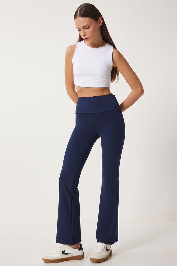 Happiness İstanbul Happiness İstanbul Women's Navy Blue High Waist Bell-bottom Leggings