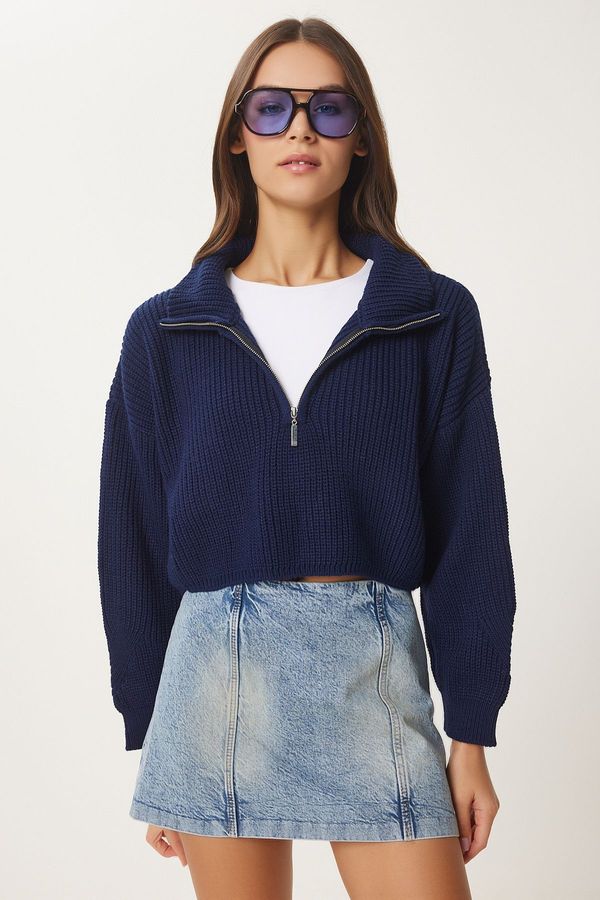 Happiness İstanbul Happiness İstanbul Women's Navy Blue Zip Turtleneck Knitwear Sweater