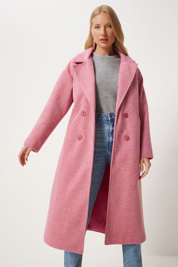 Happiness İstanbul Happiness İstanbul Women's Pink Double Breasted Cashmere Coat