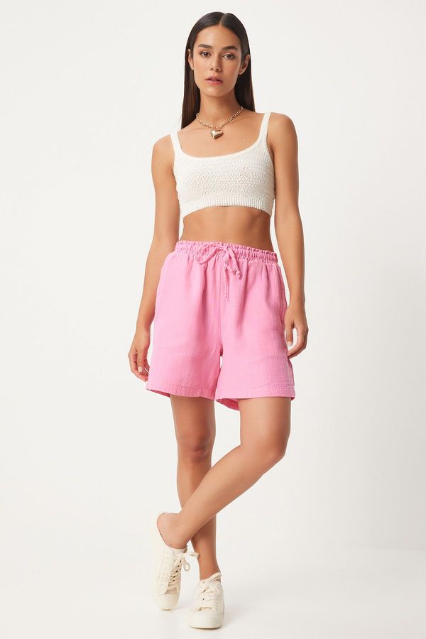 Happiness İstanbul Happiness İstanbul Women's Pink Pocket Muslin Shorts